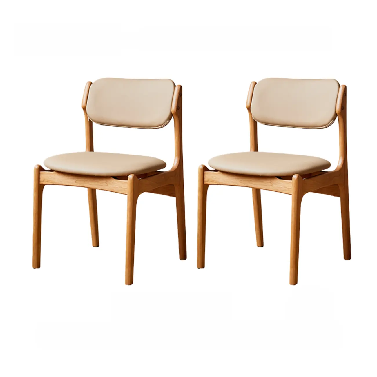 Rustic Open Back Wooden Faux Leather Dining Chair Set of 2 Image - 3 | homeyfad