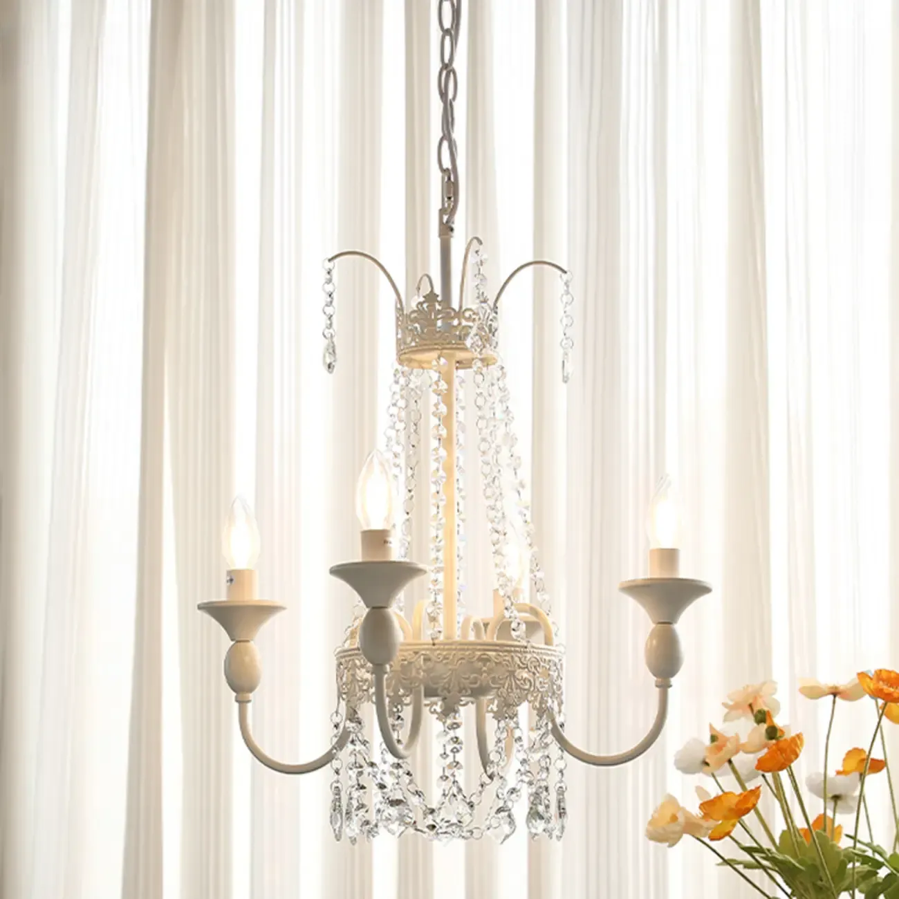Elegant White Crystal Candelabra Chandelier With Shadeless  Image - 2