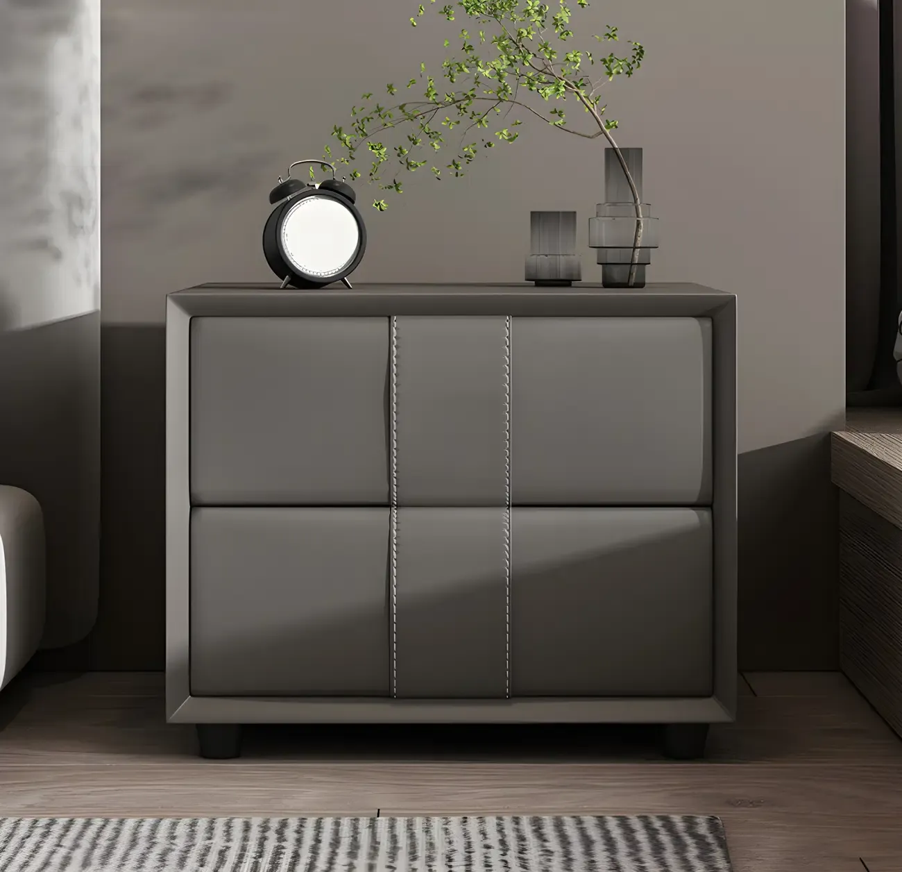 Modern Blue Bedside Table with 2 Storage Drawers Image - 21
