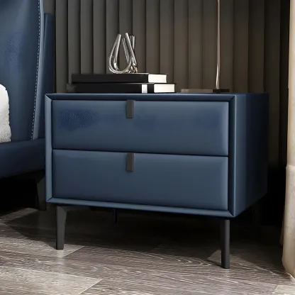 Modern Black Leather Bedside Table with Drawers Image - 15