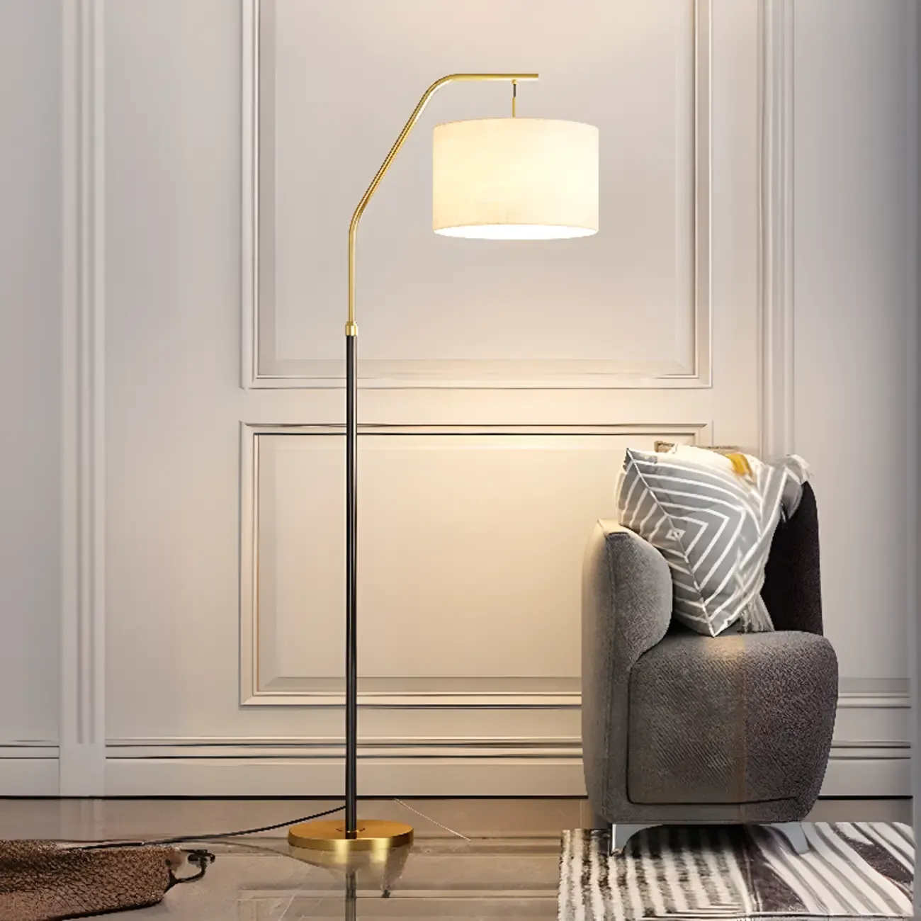 Adjustable Arc Floor Lamp with Fabric Shade for Living Room Image - 2
