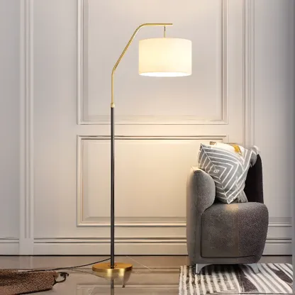 Adjustable Arc Floor Lamp with Fabric Shade for Living Room Image - 2