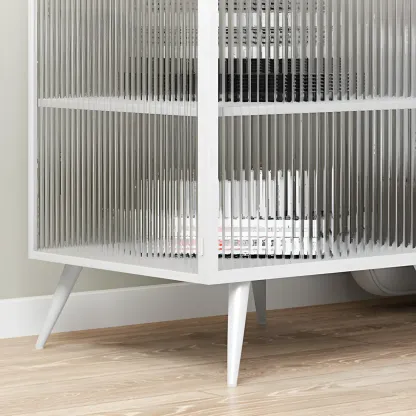 Modern Black Metal Bedside Table with Glass Shelving Image - 14