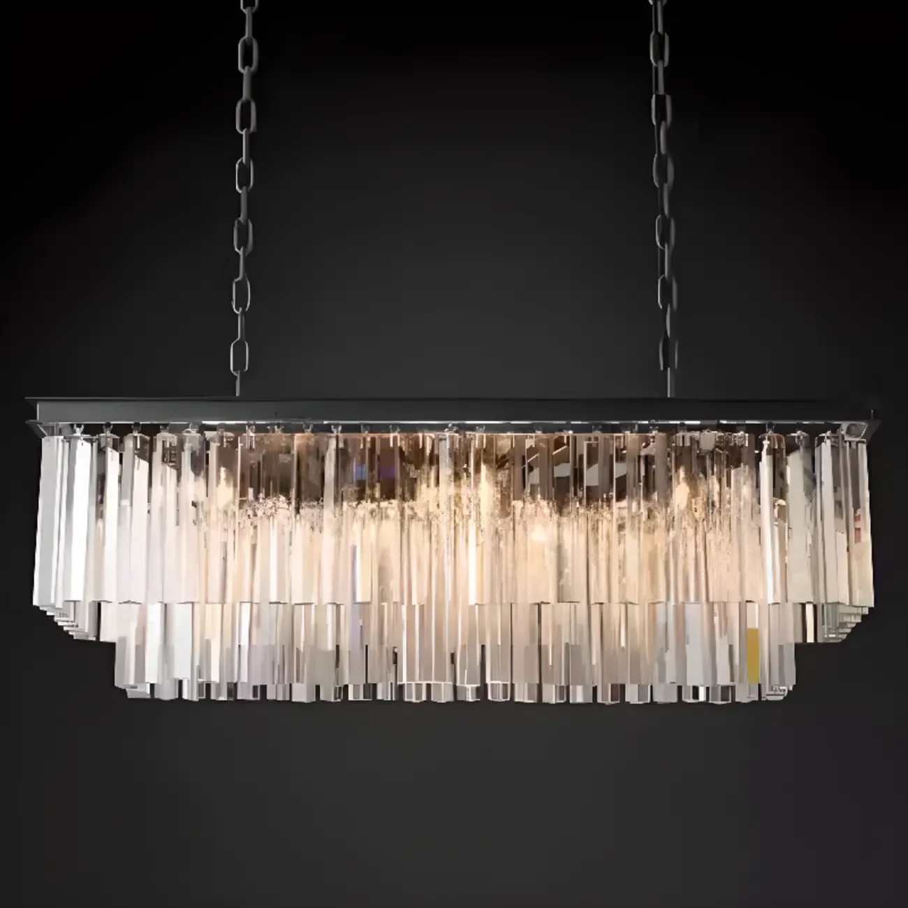 Modern Island Light 2 Tier Transparent Glass in Linear Shape Image - 2
