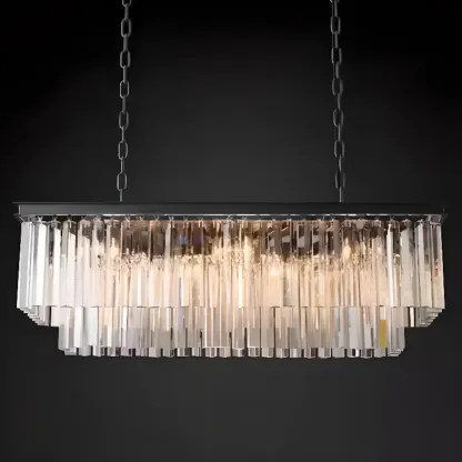 Modern Island Light 2 Tier Transparent Glass in Linear Shape Image - 2