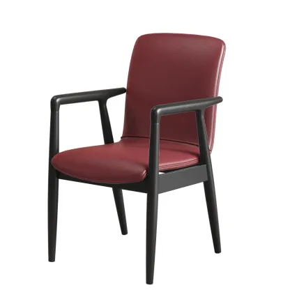 Modern Wood Faux Leather Upholstered Dining Armchair Image - 30