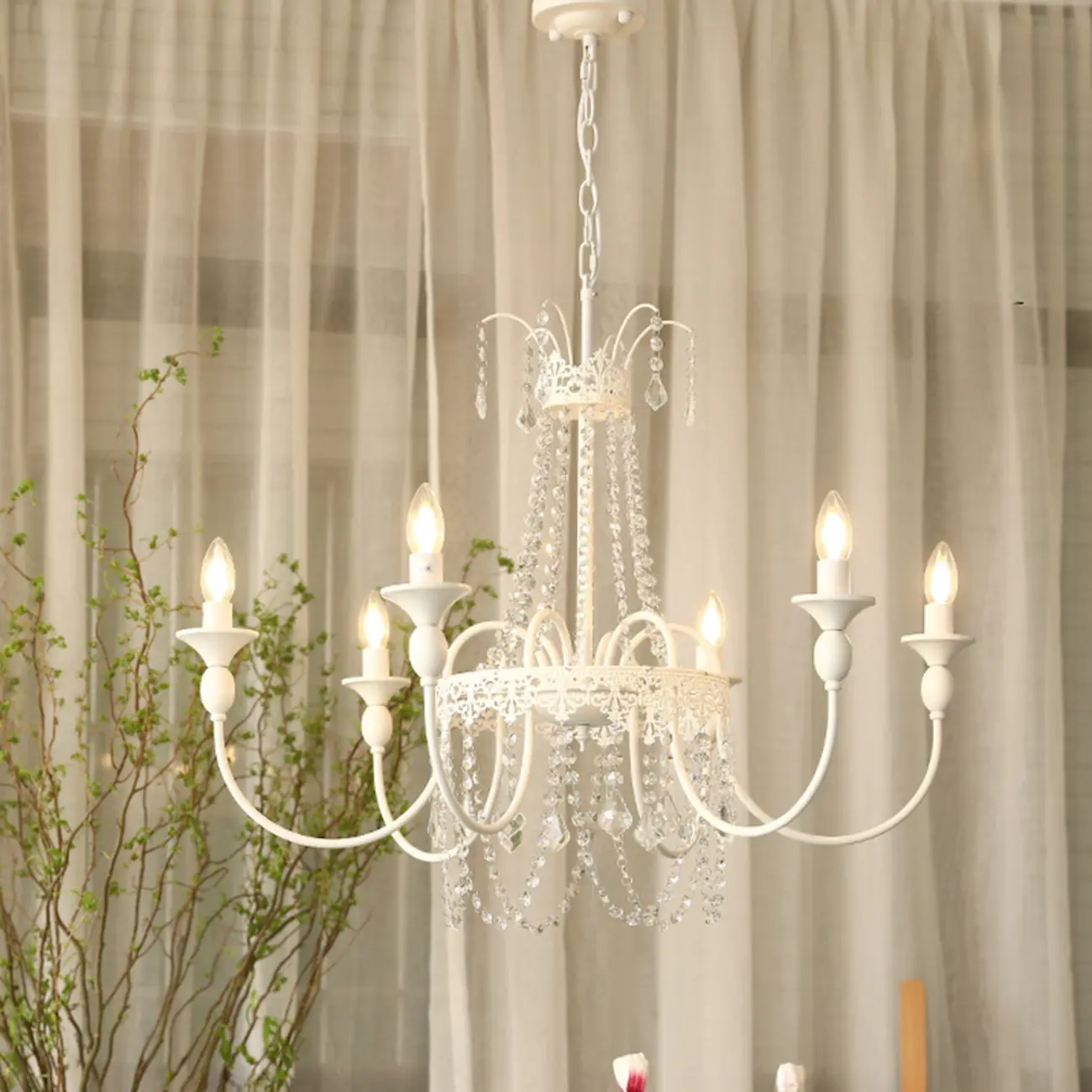 Elegant White Crystal Candelabra Chandelier With Shadeless  Image - 3 | homeyfad