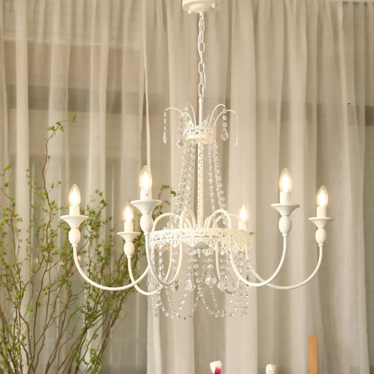 Elegant White Crystal Candelabra Chandelier With Shadeless  Image - 3
