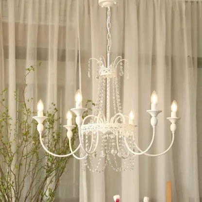 Elegant White Crystal Candelabra Chandelier With Shadeless  Image - 3