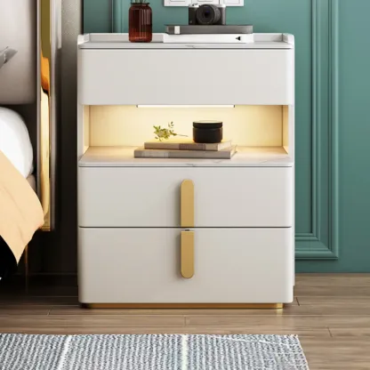 Versatile Lighting White 3-Drawer Nightstand in Marble Top Image - 1