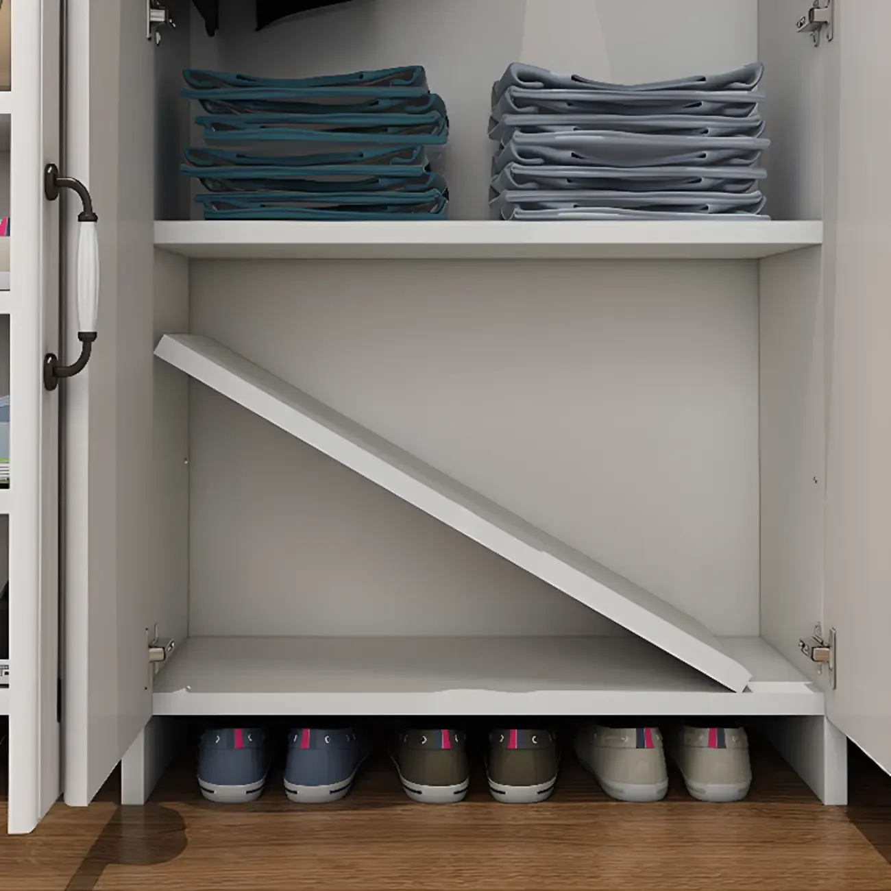 Modern White Hall Tree with Cabinets and Shelves Image - 13