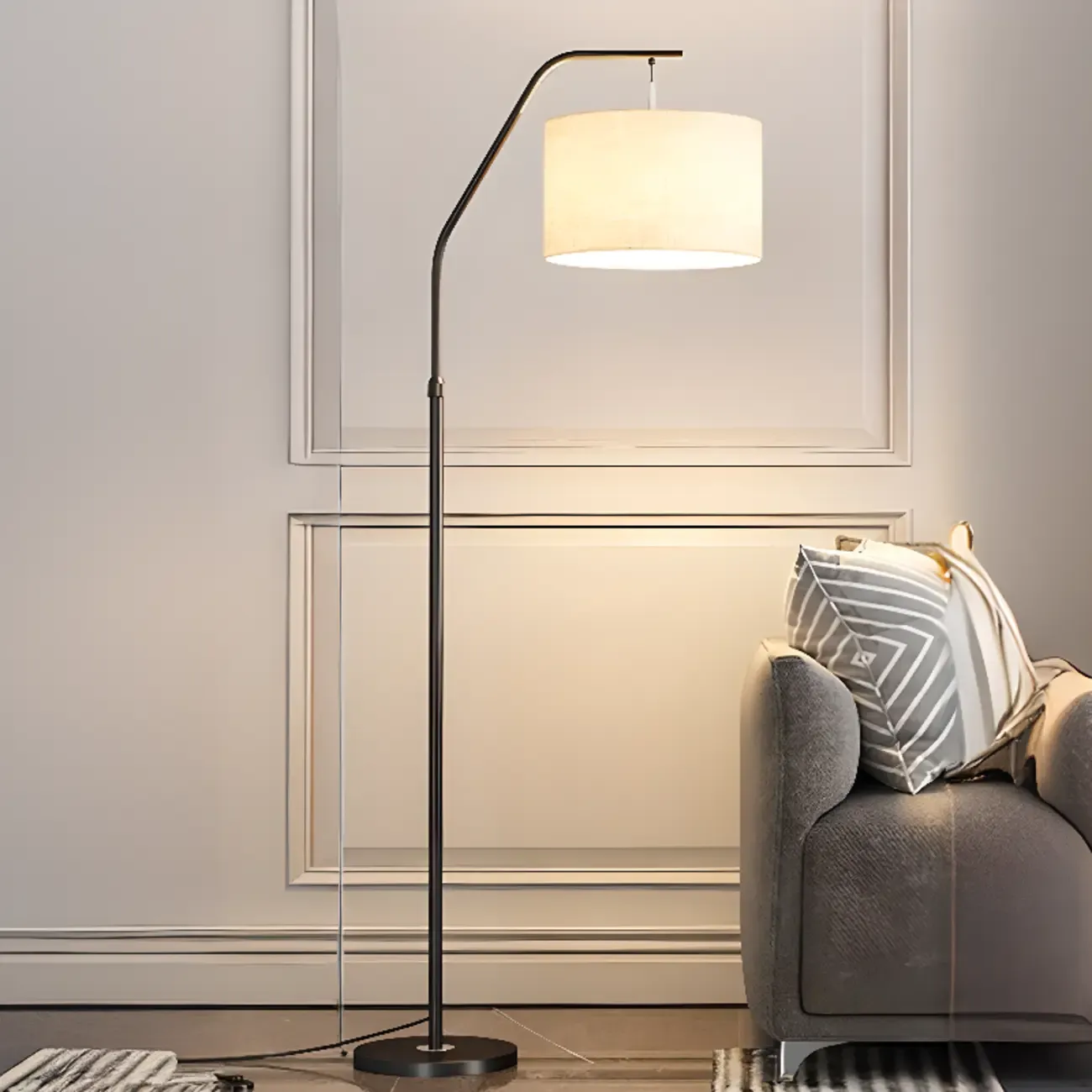Adjustable Arc Floor Lamp with Fabric Shade for Living Room Image - 3