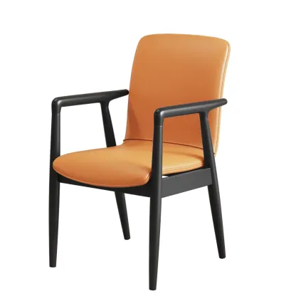 Modern Wood Faux Leather Upholstered Dining Armchair Image - 31