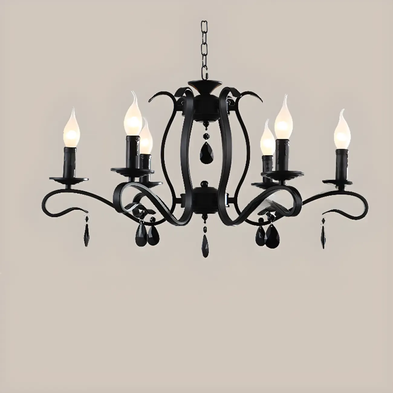 Vintage 6 Lights Black Pendant Chandelier with Candle Design Image - 11