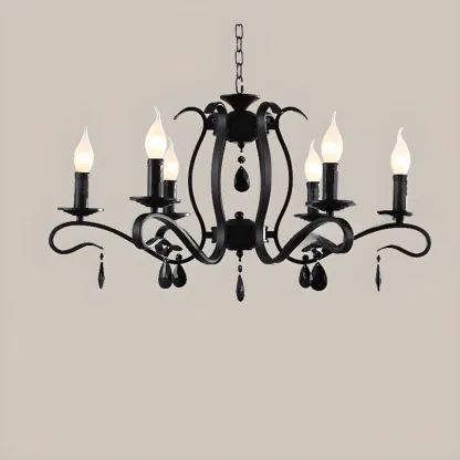 Vintage 6 Lights Black Pendant Chandelier with Candle Design Image - 11