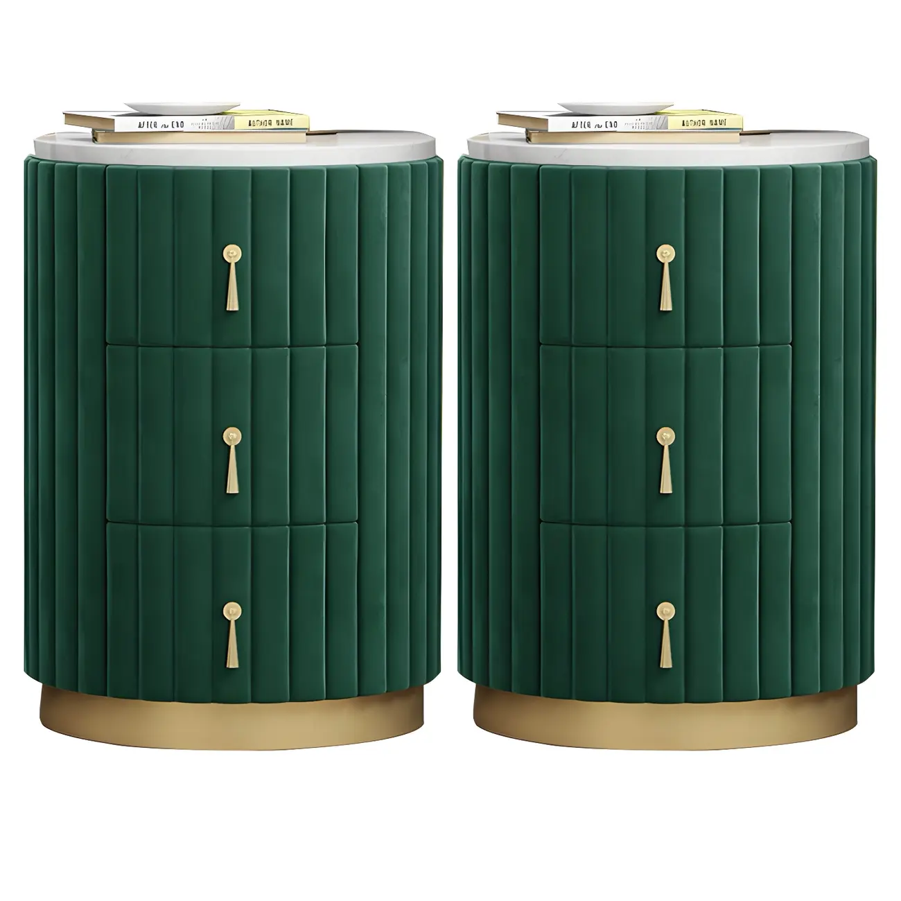 Stylish Pink Round Bedside Table with 3 Drawers and Marble Top Image - 12 | homeyfad