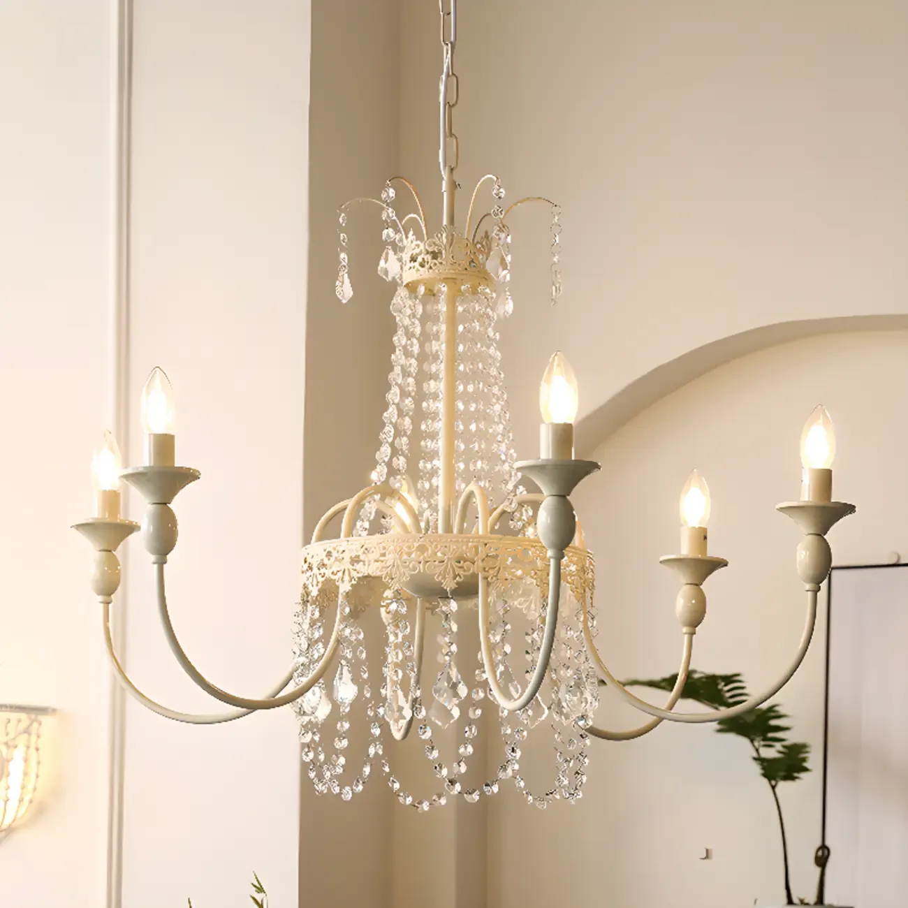 Elegant White Crystal Candelabra Chandelier With Shadeless  Image - 4