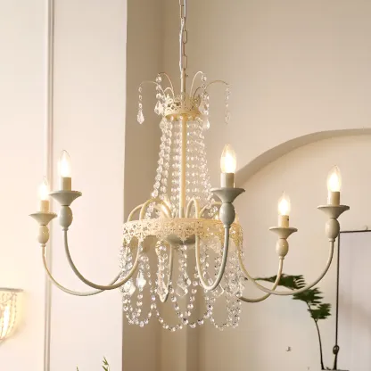 Elegant White Crystal Candelabra Chandelier With Shadeless  Image - 4