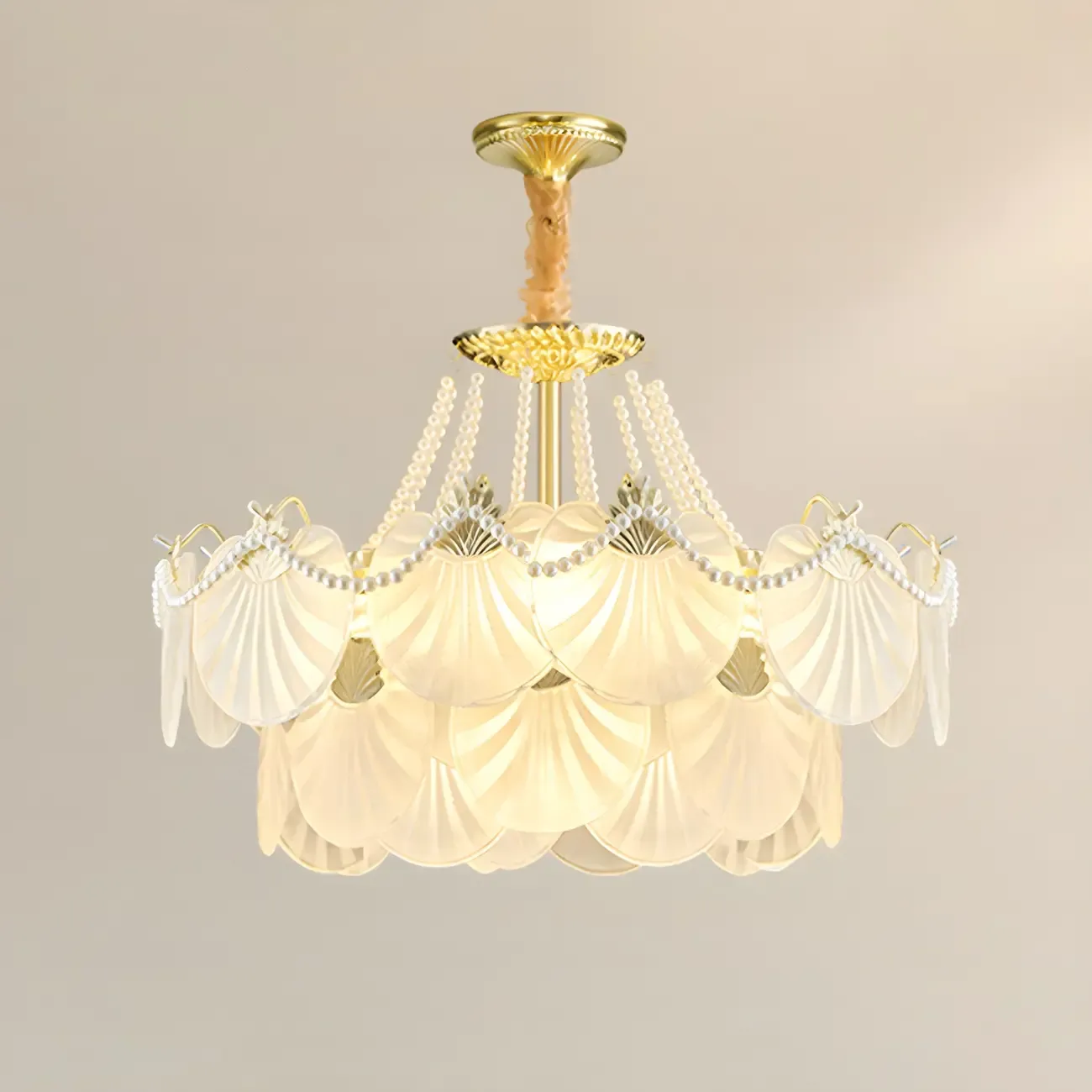 Luxury Modern Tiered Shell Chandelier with Frosted Glass Image - 5