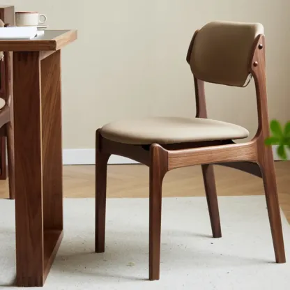 Rustic Open Back Wooden Faux Leather Dining Chair Set of 2 Image - 6