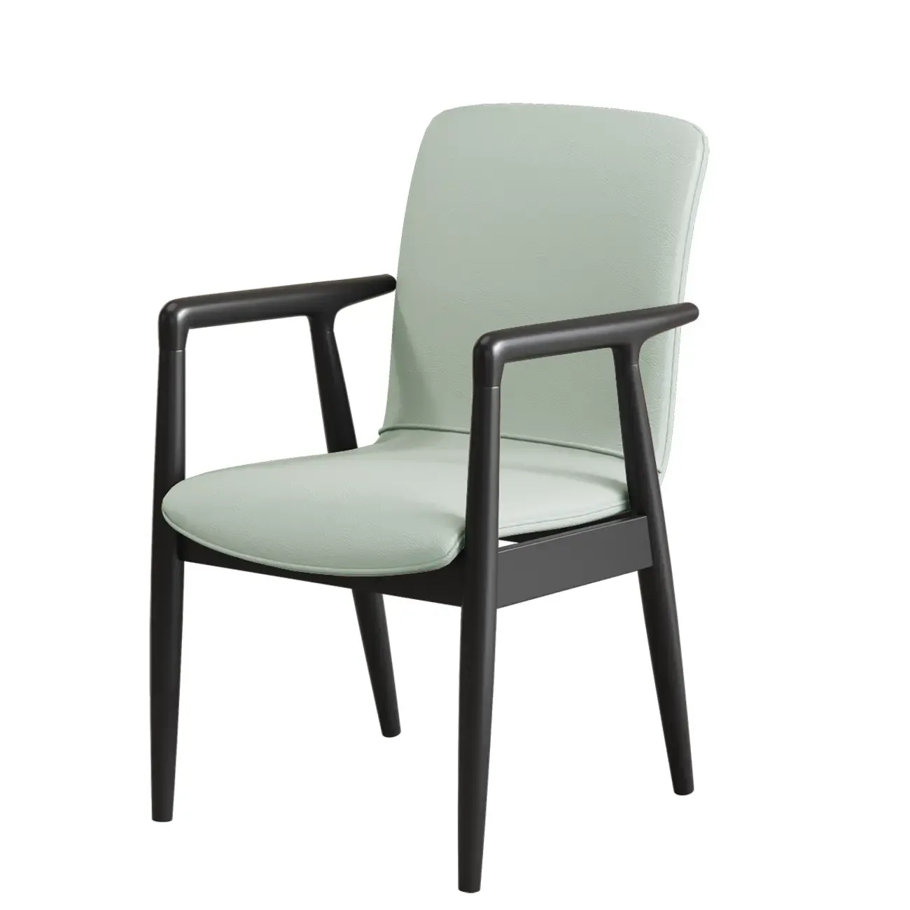 Modern Wood Faux Leather Upholstered Dining Armchair Image - 32