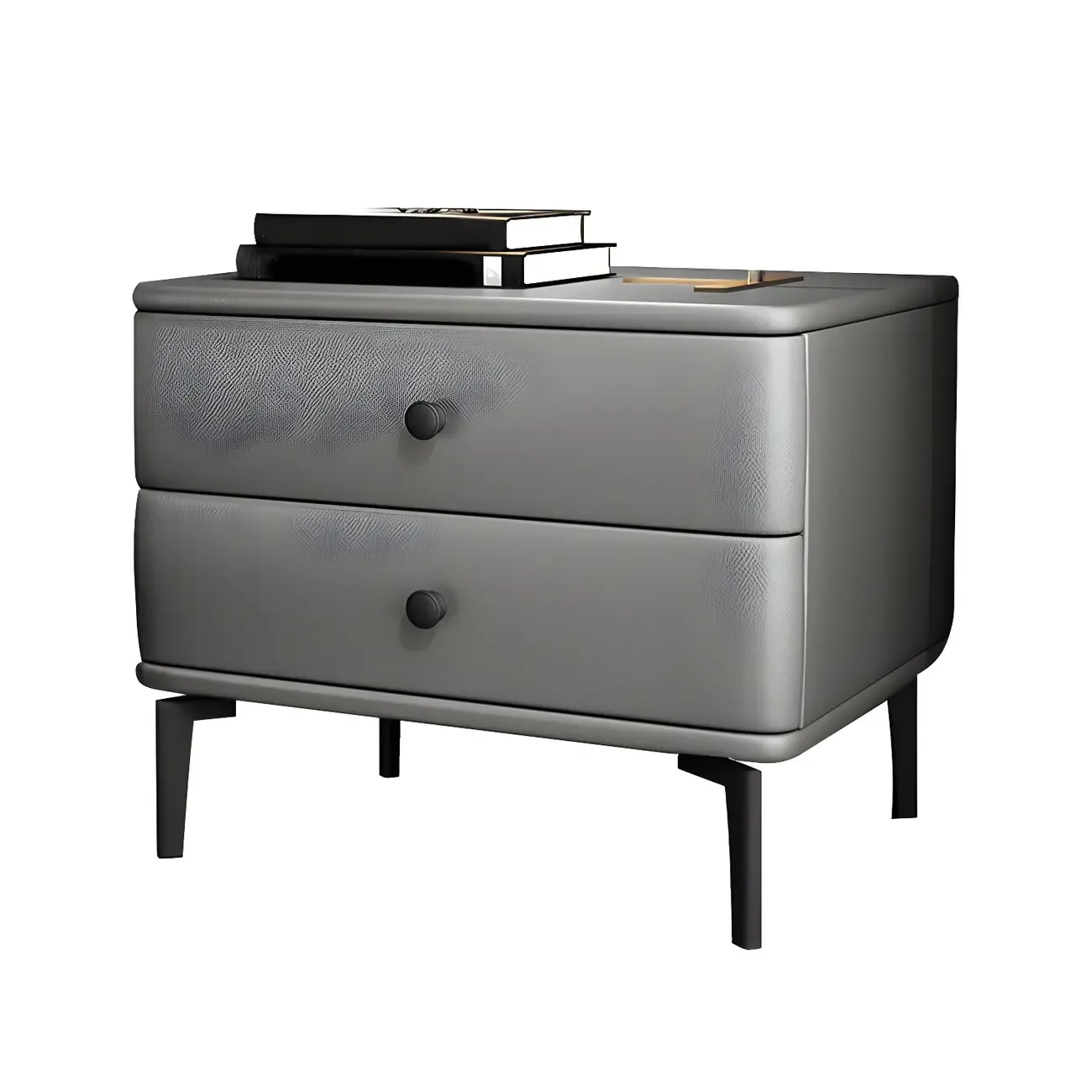 Modern Black Leather Bedside Table with Drawers Image - 17