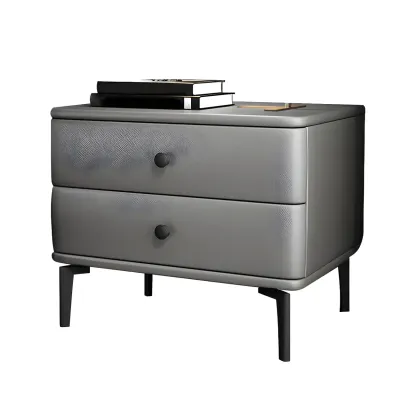 Modern Black Leather Bedside Table with Drawers Image - 17