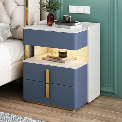 Versatile Lighting White 3-Drawer Nightstand in Marble Top Image - 6