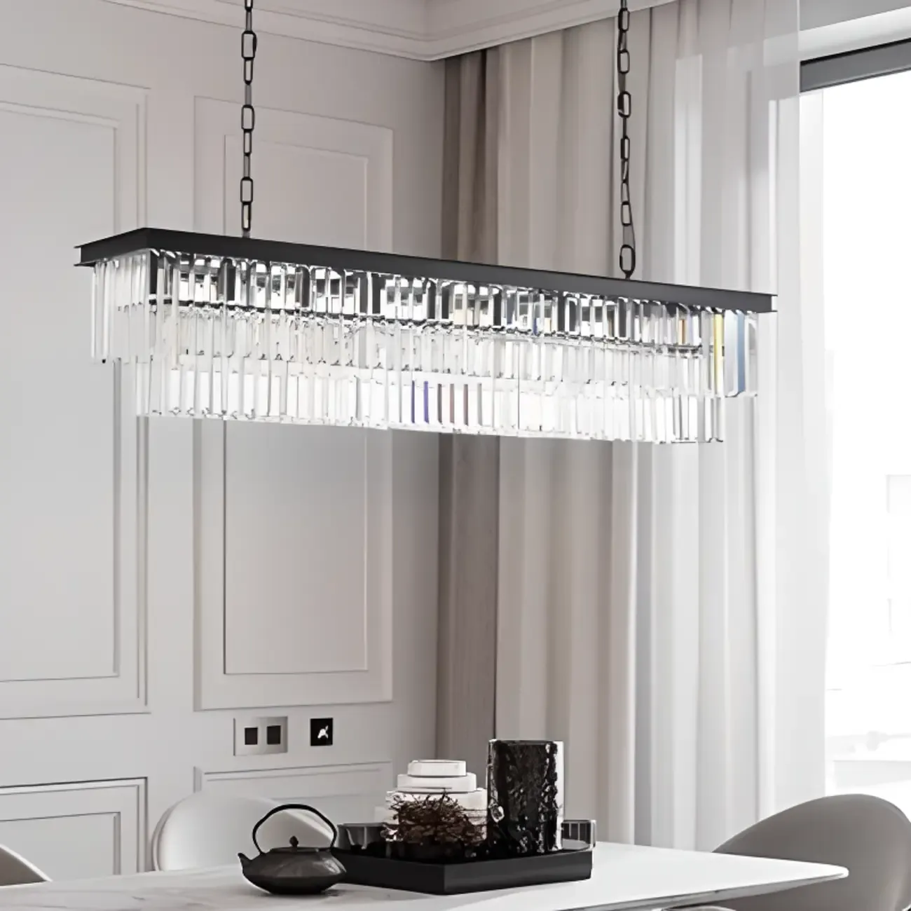 Modern Island Light 2 Tier Transparent Glass in Linear Shape Image - 4