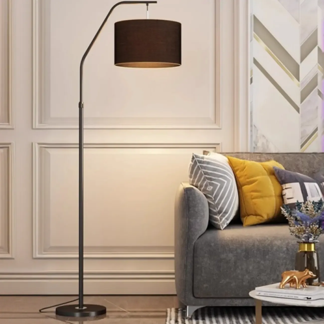 Adjustable Arc Floor Lamp with Fabric Shade for Living Room Image - 4