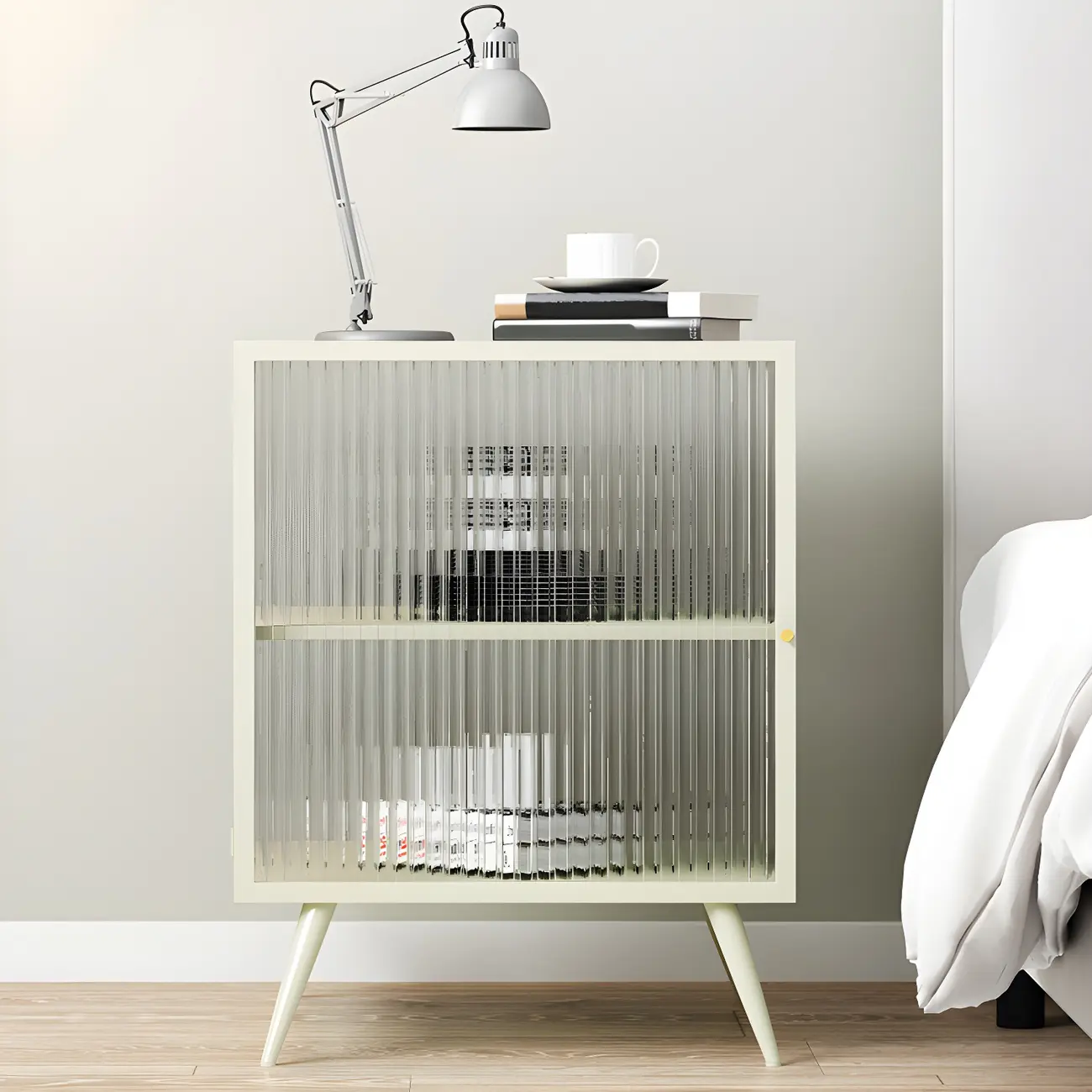 Modern Black Metal Bedside Table with Glass Shelving Image - 16 | homeyfad