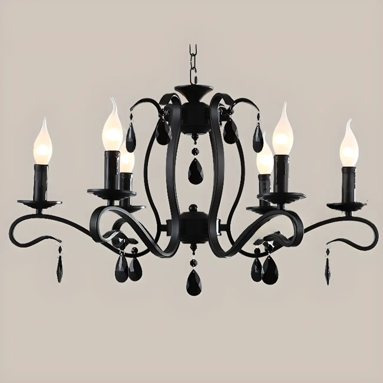 Vintage 6 Lights Black Pendant Chandelier with Candle Design Image - 12