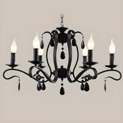Vintage 6 Lights Black Pendant Chandelier with Candle Design Image - 12