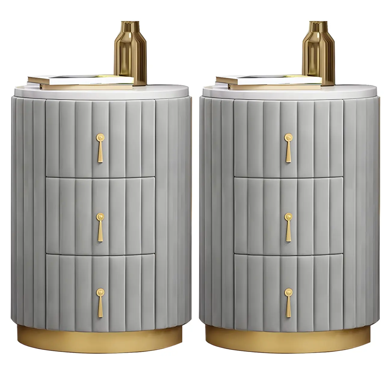 Stylish Pink Round Bedside Table with 3 Drawers and Marble Top Image - 13 | homeyfad