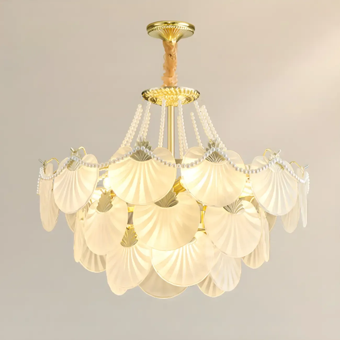 Luxury Modern Tiered Shell Chandelier with Frosted Glass Image - 6