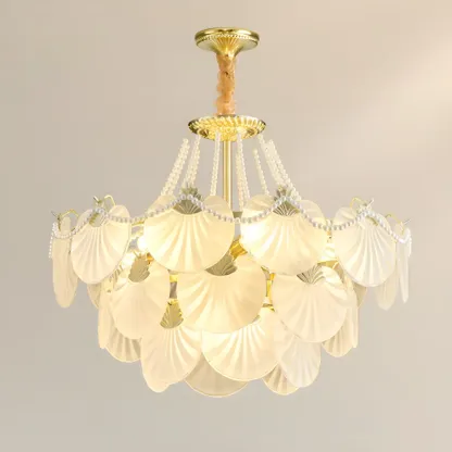 Luxury Modern Tiered Shell Chandelier with Frosted Glass Image - 6