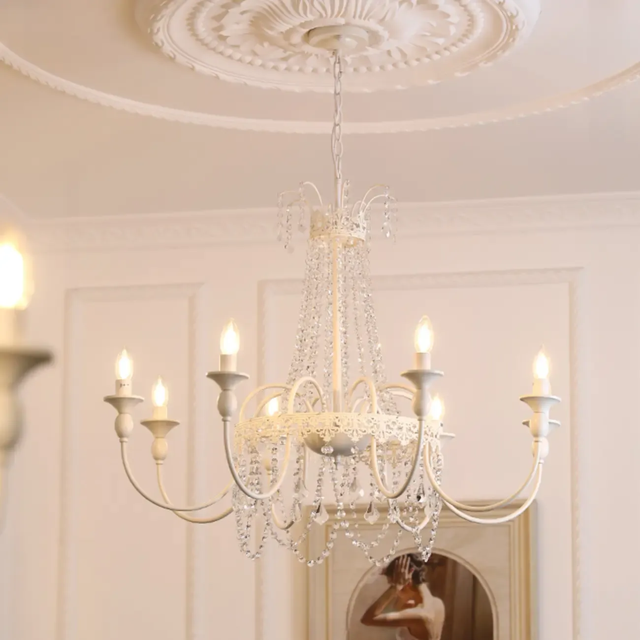 Elegant White Crystal Candelabra Chandelier With Shadeless  Image - 5