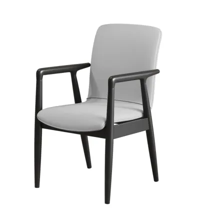 Modern Wood Faux Leather Upholstered Dining Armchair Image - 33