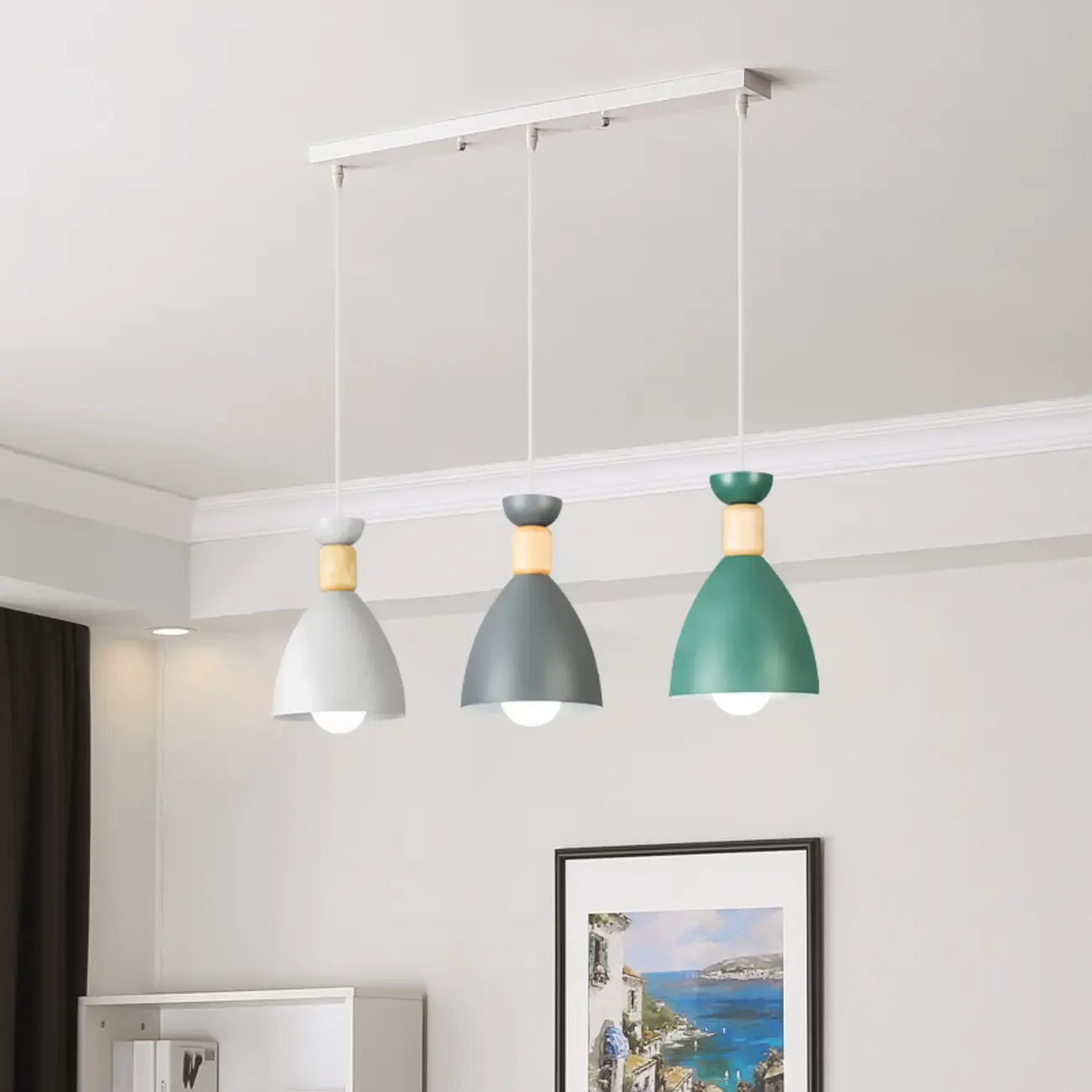 Modern Metal Island Light with 3 Cone Shades with Multi Color Image - 1
