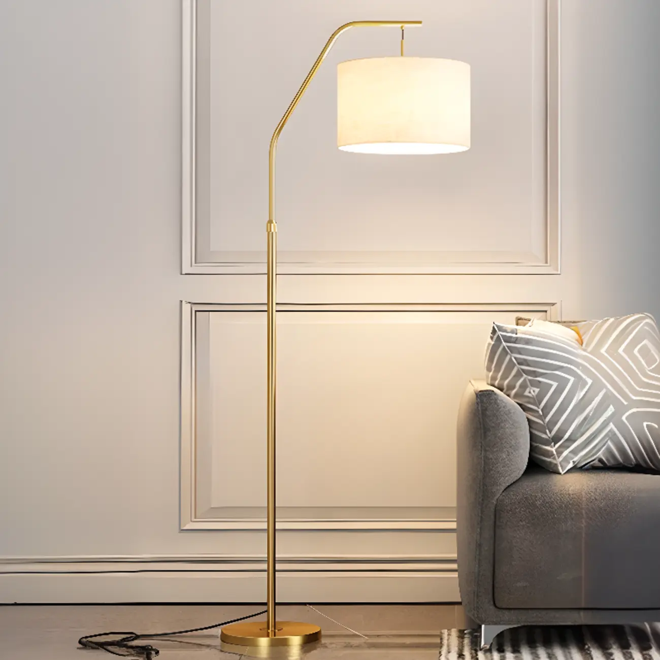 Adjustable Arc Floor Lamp with Fabric Shade for Living Room Image - 5 | homeyfad