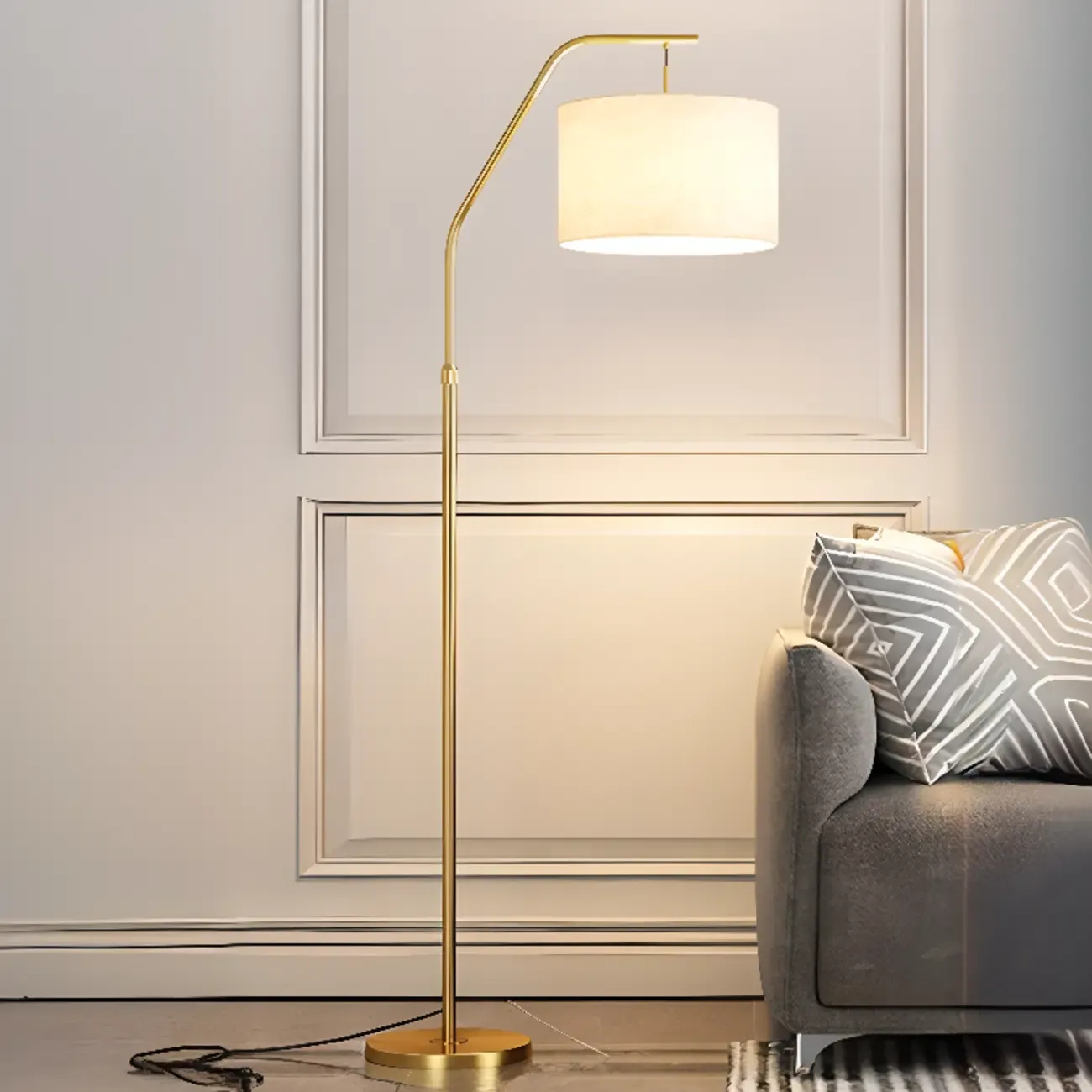 Adjustable Arc Floor Lamp with Fabric Shade for Living Room Image - 5