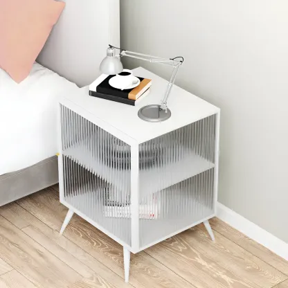 Modern Black Metal Bedside Table with Glass Shelving Image - 17