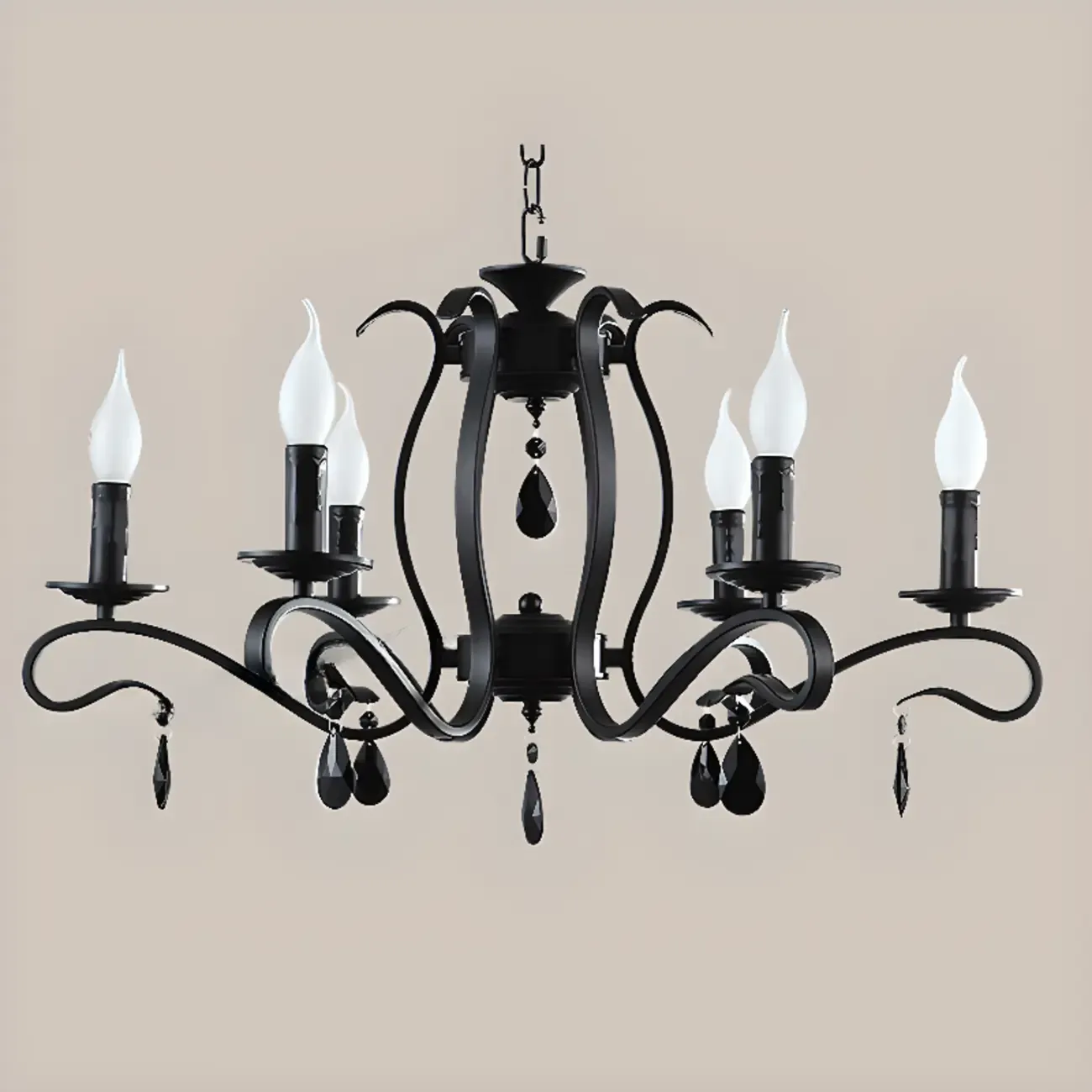 Vintage 6 Lights Black Pendant Chandelier with Candle Design Image - 13
