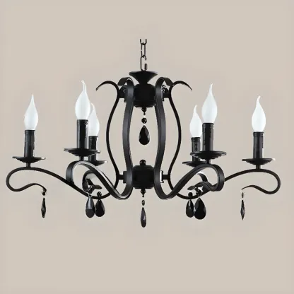 Vintage 6 Lights Black Pendant Chandelier with Candle Design Image - 13