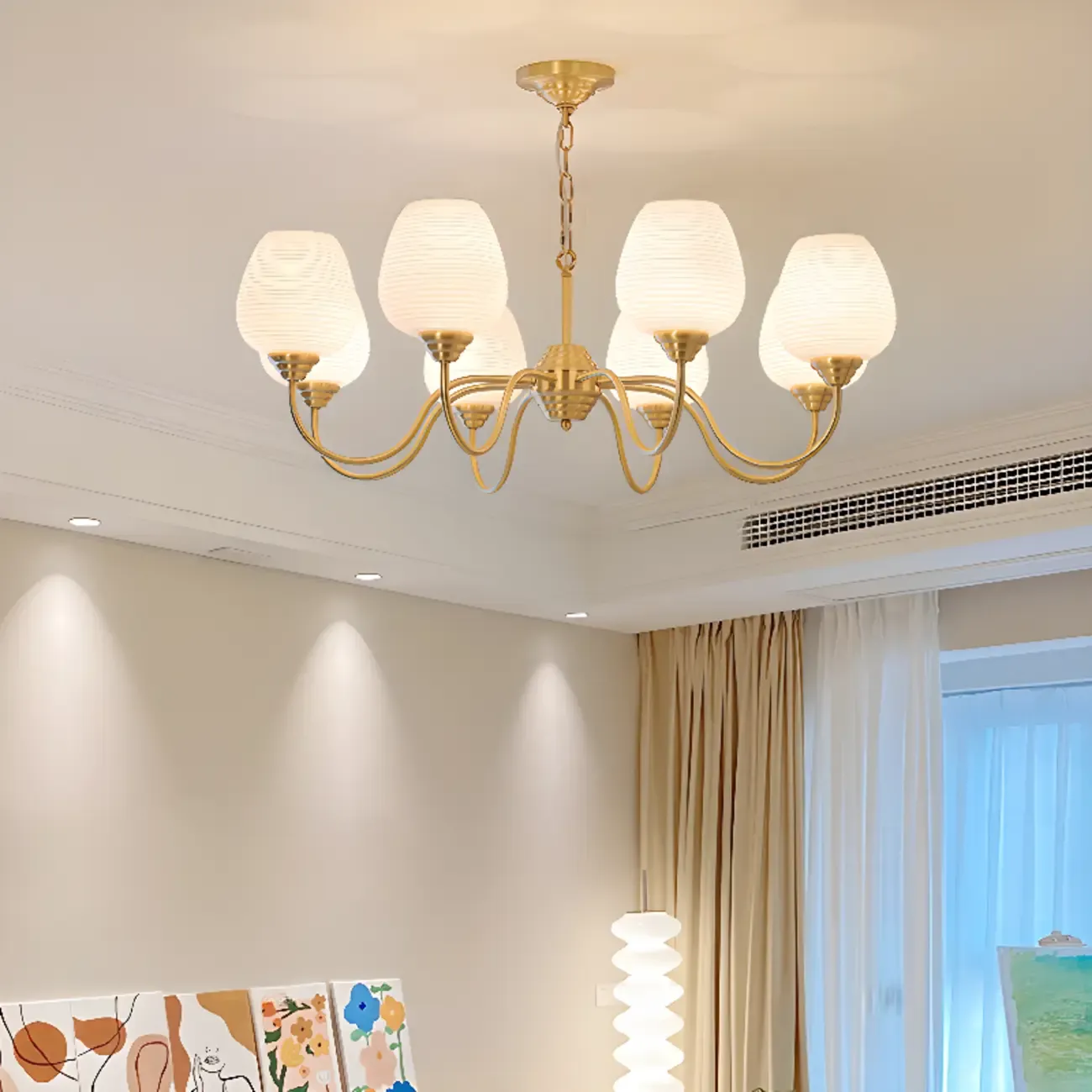 8-light Vintage Gold Brass Chandelier Adjustable Hanging Length Image - 1