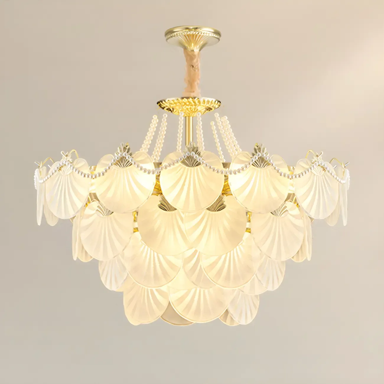 Luxury Modern Tiered Shell Chandelier with Frosted Glass Image - 7