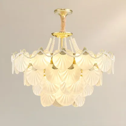 Luxury Modern Tiered Shell Chandelier with Frosted Glass Image - 7