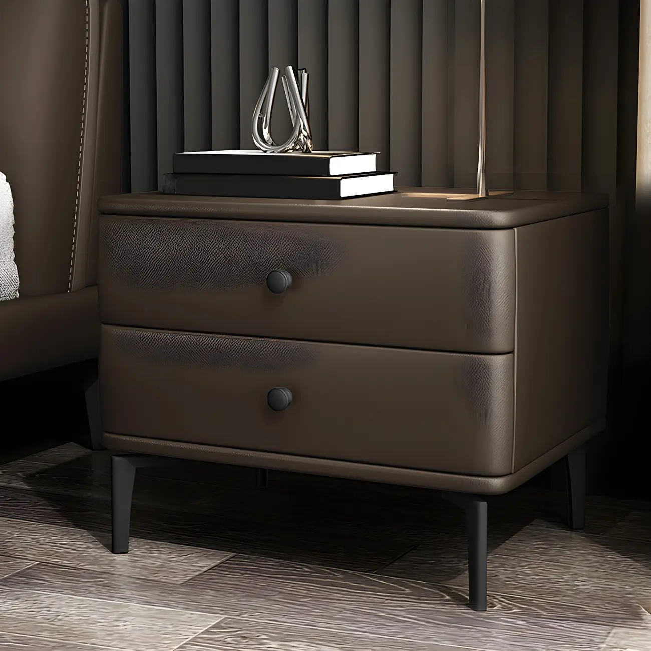Modern Black Leather Bedside Table with Drawers Image - 19 | homeyfad