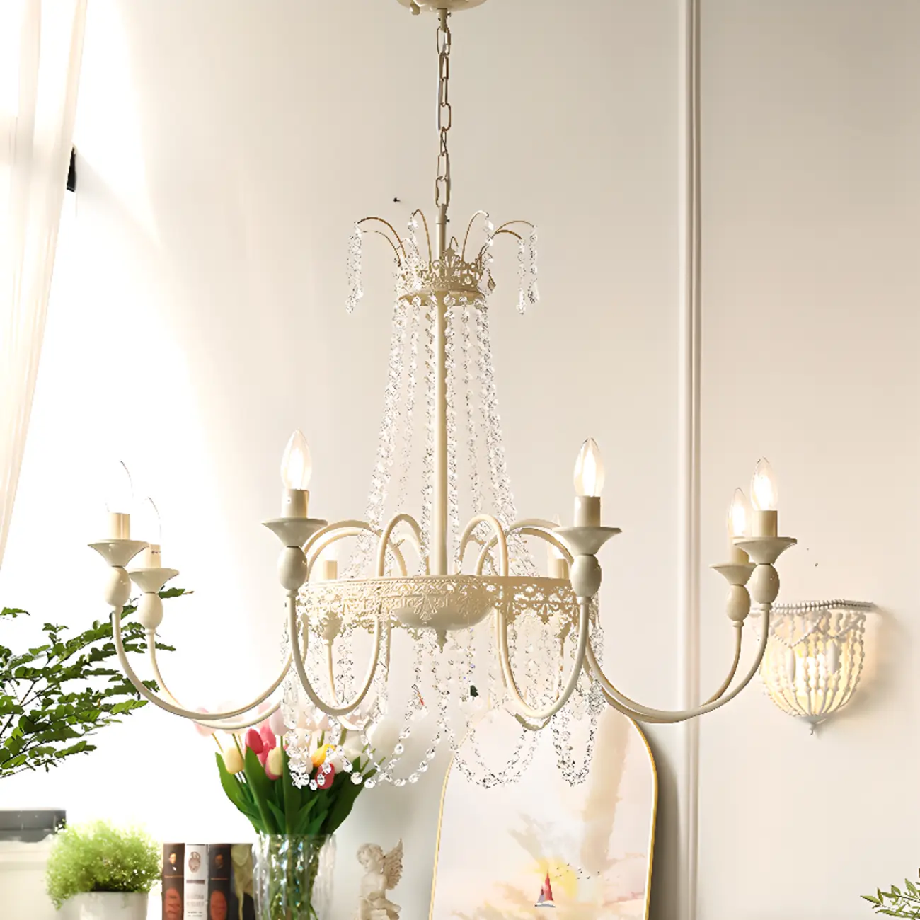 Elegant White Crystal Candelabra Chandelier With Shadeless  Image - 6 | homeyfad