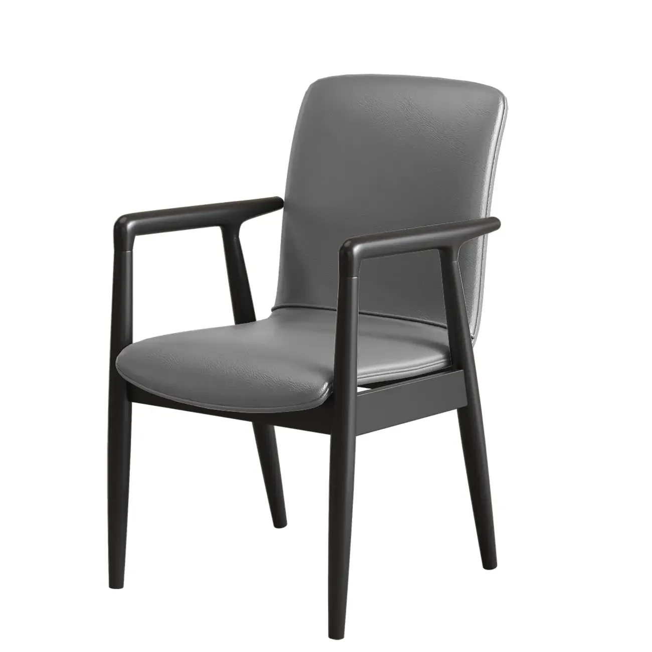 Modern Wood Faux Leather Upholstered Dining Armchair Image - 34